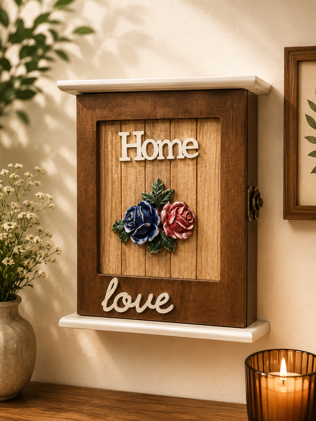 Home Love Wooden Key Holder Cabinet