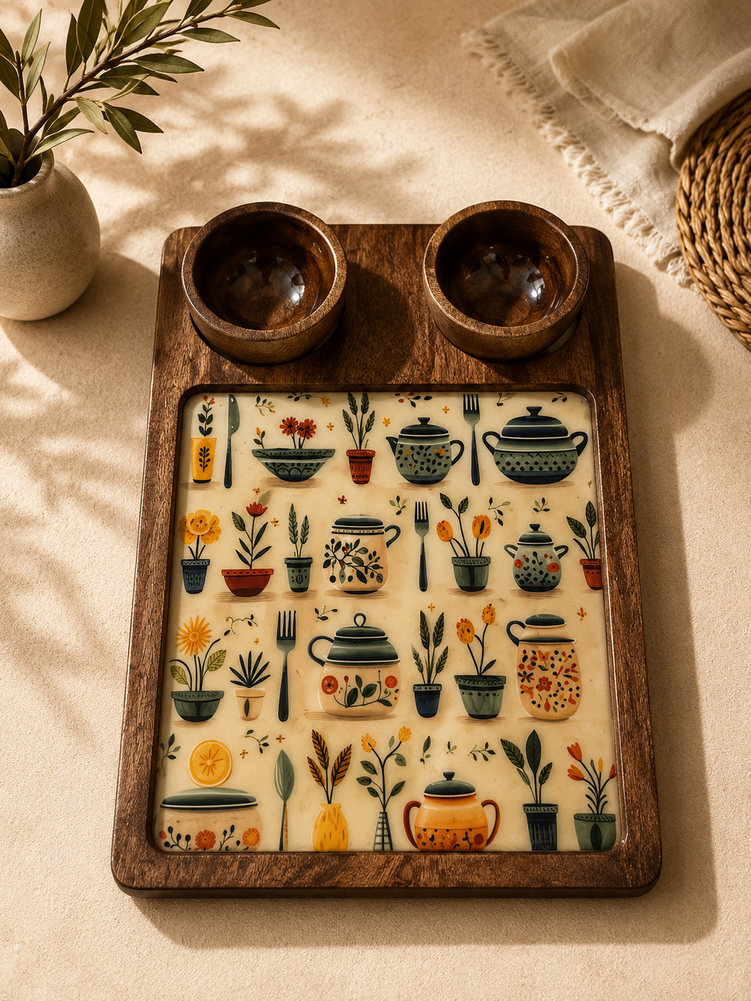 2 Cup Bamboo Tray