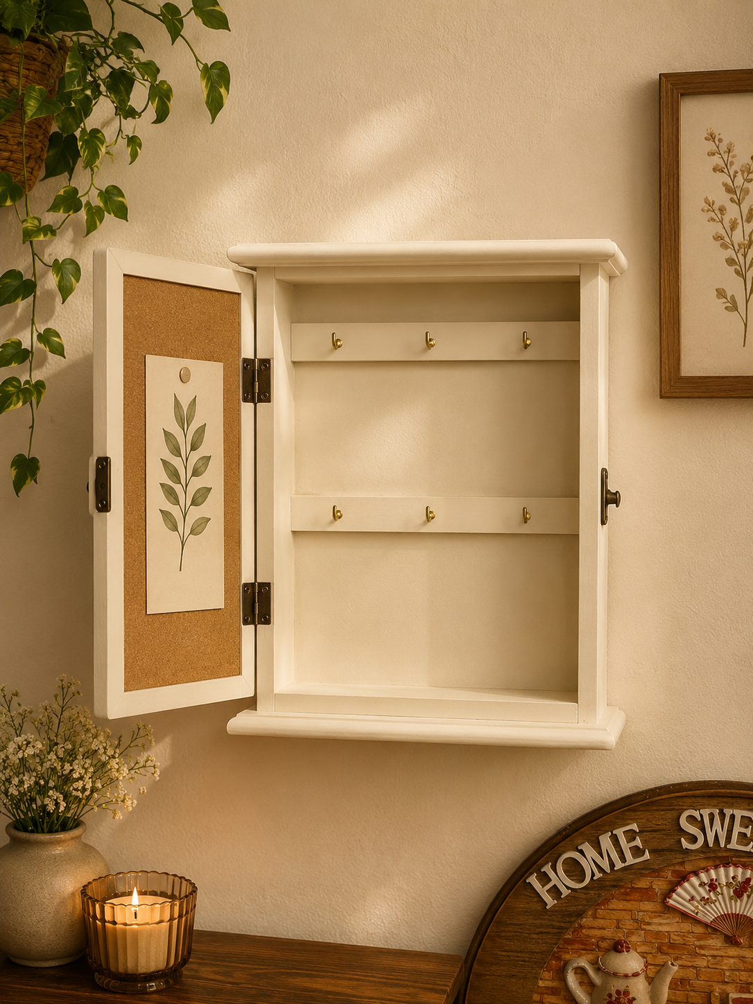 Key Holder with Floral Storage Cabinet