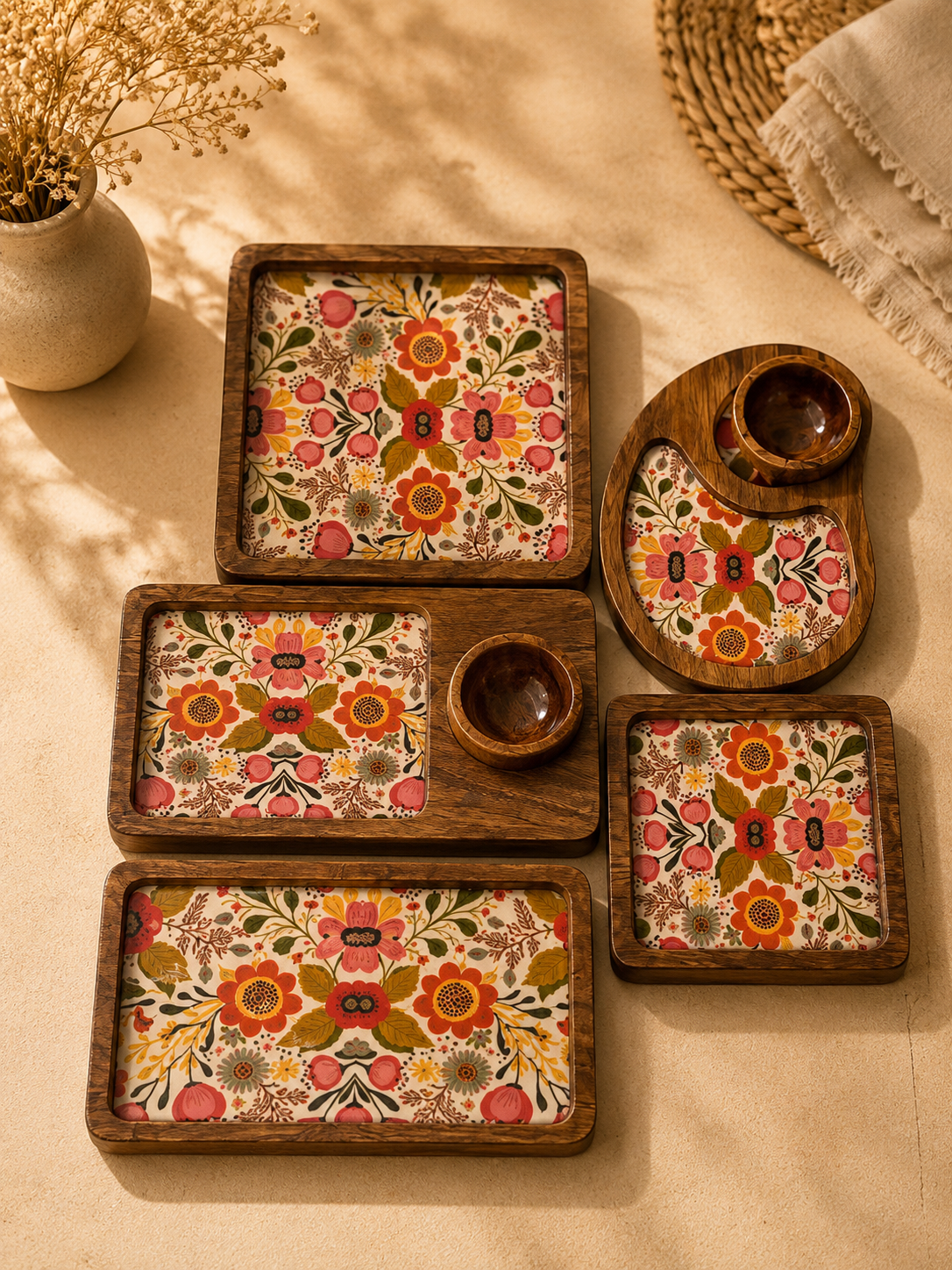 5 Bamboo Tray Set