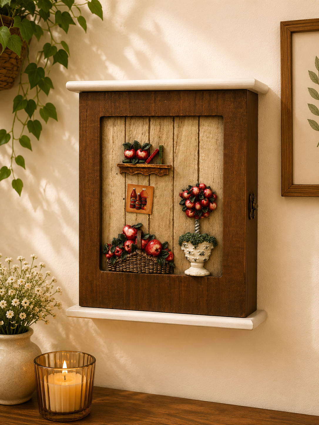 Key Holder Cabinet with Apple Orchard Design