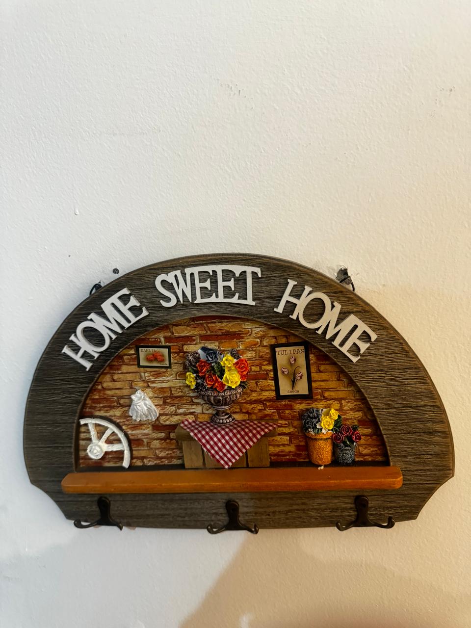 Wooden Key Holder & Wall Shelf