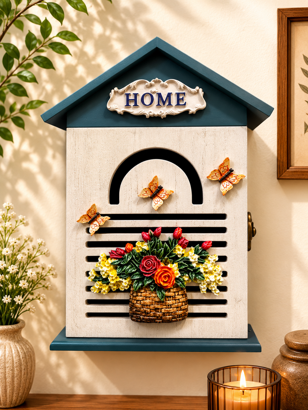 Floral House Key Holder Cabinet