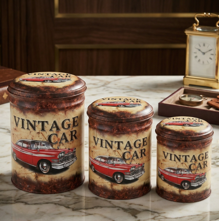 Vintage Car Decorative Tin Canister Set