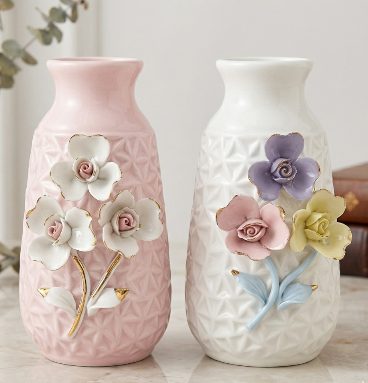 3D Floral Ceramic Vase Set