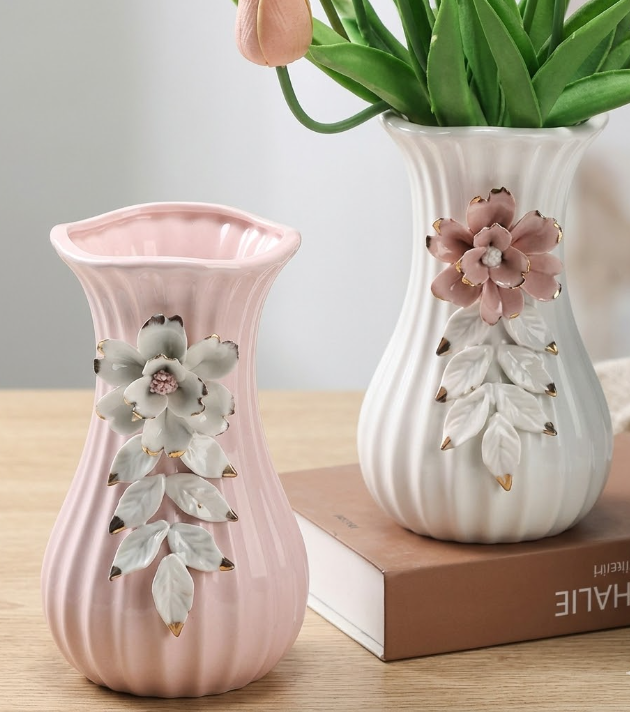 Elegant Ribbed Ceramic Flower Vase