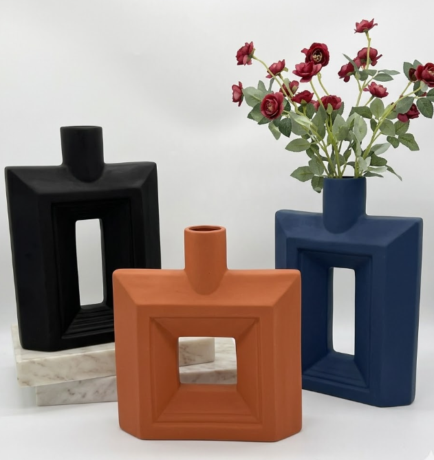 Modern Geometric Square Ceramic Vase Set