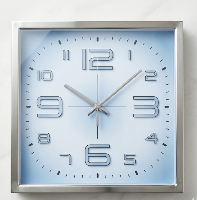 Modern Square Brushed Metal Wall Clock