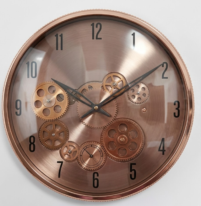 Rose Gold Industrial Moving Gear Wall Clock