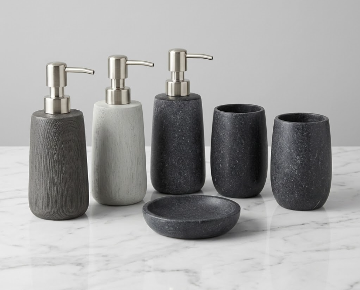 Wood Texture Bathroom Accessory Set