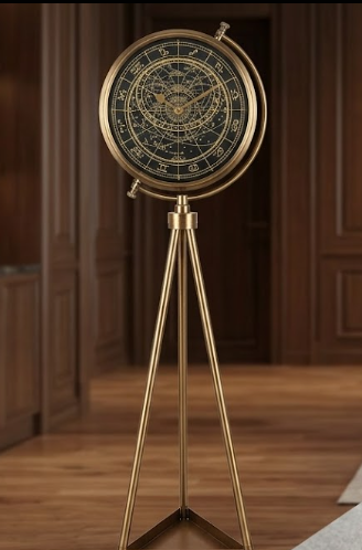 Vintage Brass Astrological Tripod Floor Clock