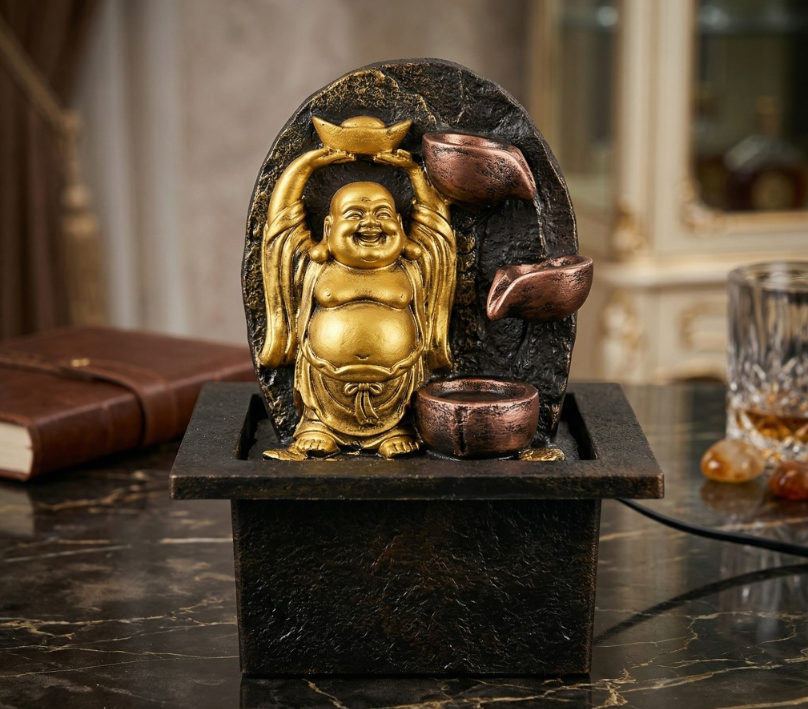 Golden Laughing Buddha Indoor Water Fountain