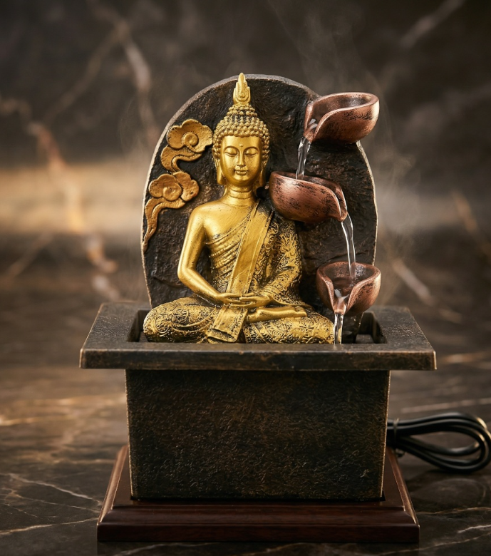 Golden Laughing Buddha Indoor Water Fountain