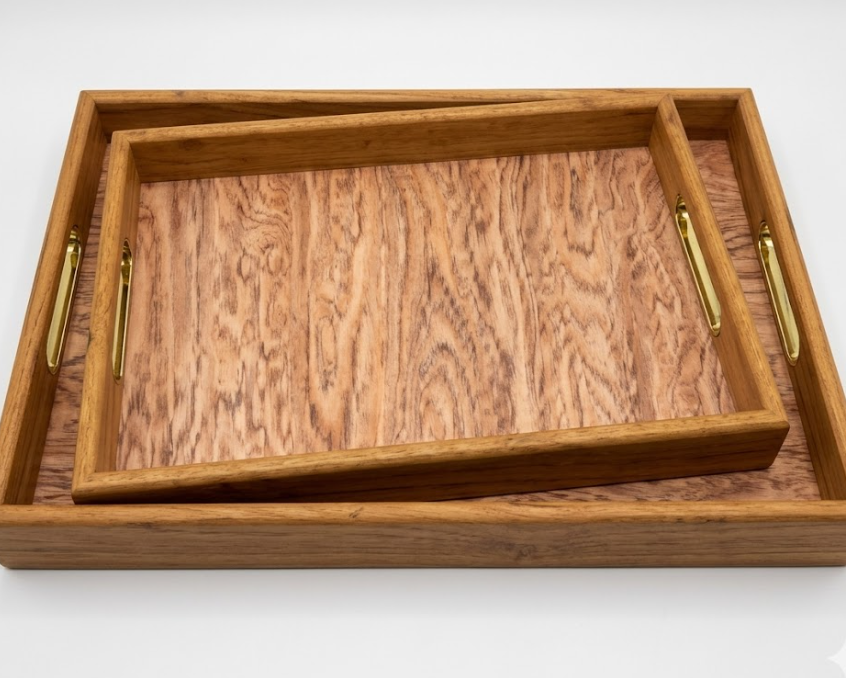 Rustic Wooden Serving Tray Set