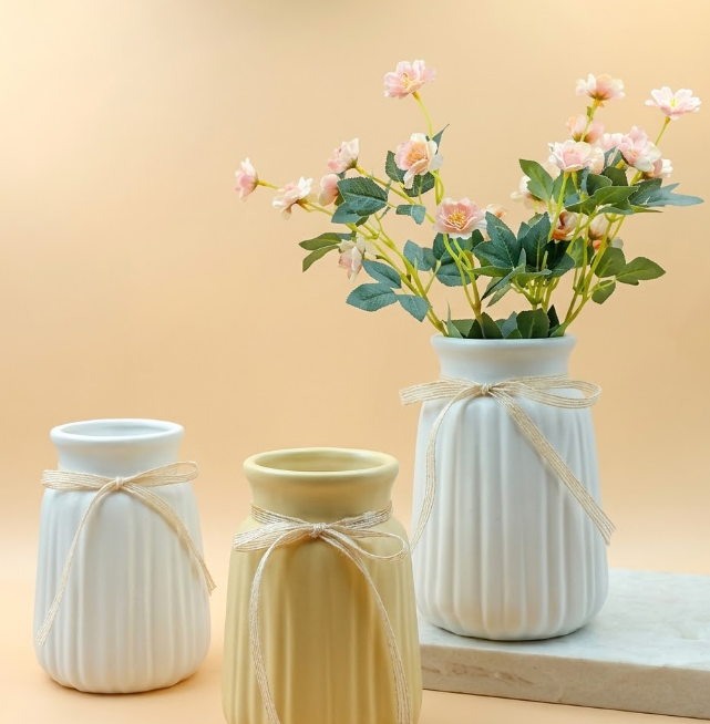 Rustic Fluted Ceramic Vase Set